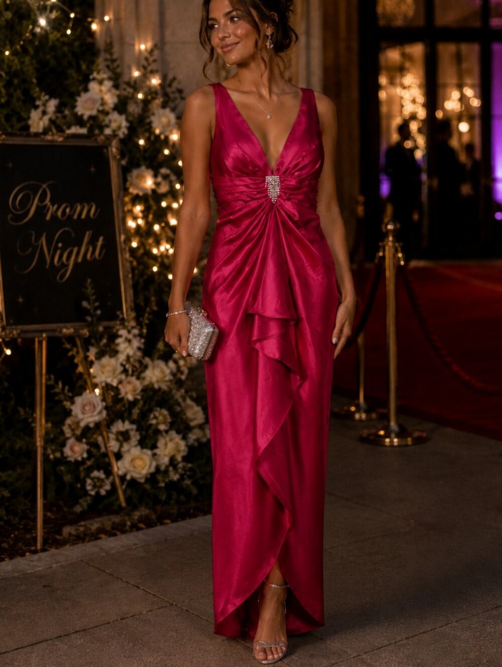 Faviana pink bimbocore prom dance cascading front formal jewel front detail 9/10